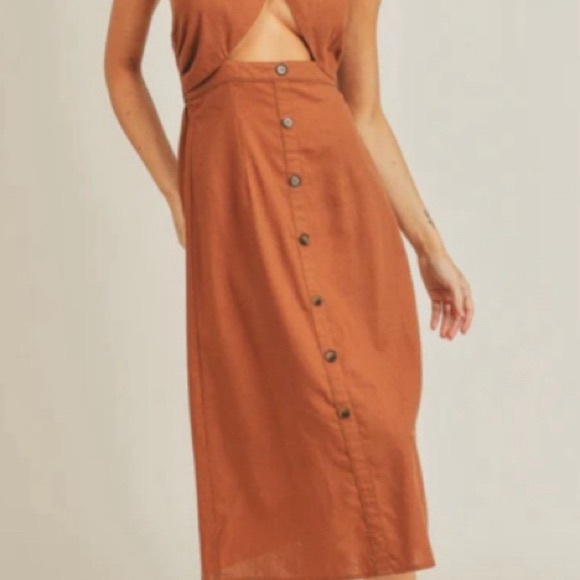 LUSH RUSTIC BROWN MIDI DRESS - SM043 - Picture 6 of 6